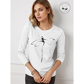 100% Cotton Dragonfly Daily White Print Long Sleeve T shirt
